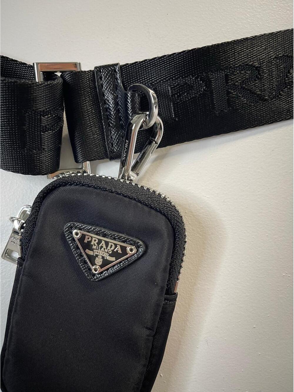 Prada Triangle Logo Mini Pouch Nylon Waist Bag Accessories Re-Nylon Holder Hook